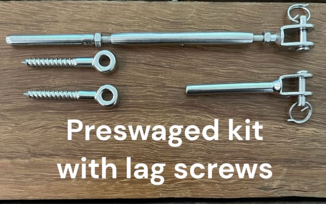 Stainless Steel Wire Kits with Lag Screws or eye screws made to length ready to install. - Image 2