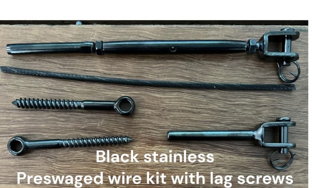 Black Stainless Steel Pre Swaged Wire Kits with Lag Screws.